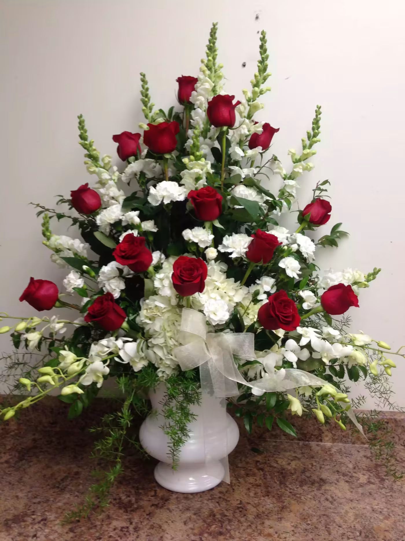 Classic White and Red Urn
